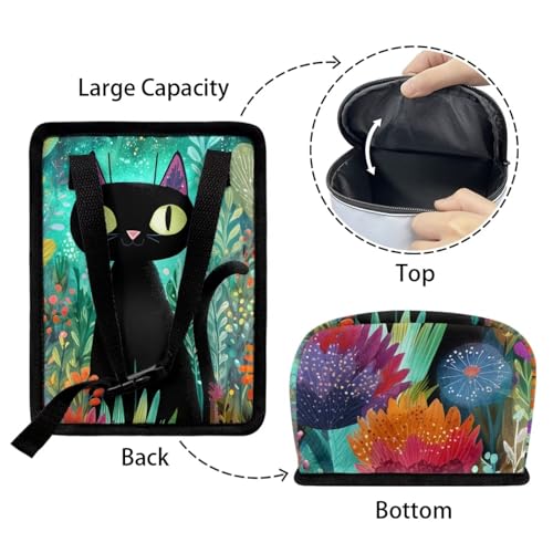 Image of Talayituse Teal Cat Flower Print Car Trash Bin, Large Size Auto Trash Can Adjustable Portable Garbage Can with Lid, Vehicle Hanging Bag for Headrest Front Back Seat