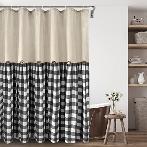 Seasonwood Fabric Farmhouse Shower Curtain Set With 12 Hooks 72 X 72Inch Black And White Buffalo Plaid Shower Curtains With Buttons For Bathroom Waterproof Bathtubs Decor Accessory #TOP3