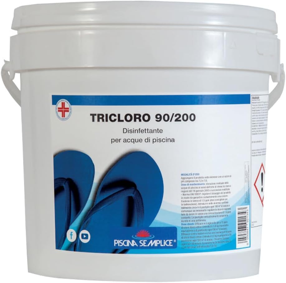 PISCINA SEMPLICE, Tricloro Pastiglie Da 200 Gr Per Piscine, Ideale Per Mantenimento Acqua Di Piscina,Formato Da 10 Kg
