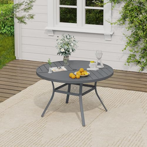 Image of VICLLAX 40.6 inch Round Outdoor Table, Patio Dining Table for 4 with Umbrella Hole for Garden Lawn Deck Backyard, Dark Grey