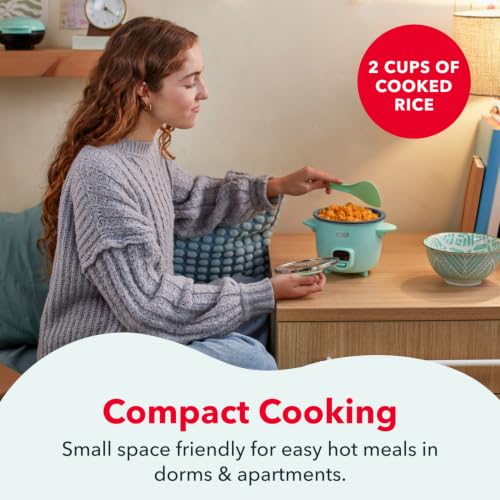 Dash Mini Rice Cooker, 2-Cup Removable Ceramic Nonstick Pot, Aqua - Image 4