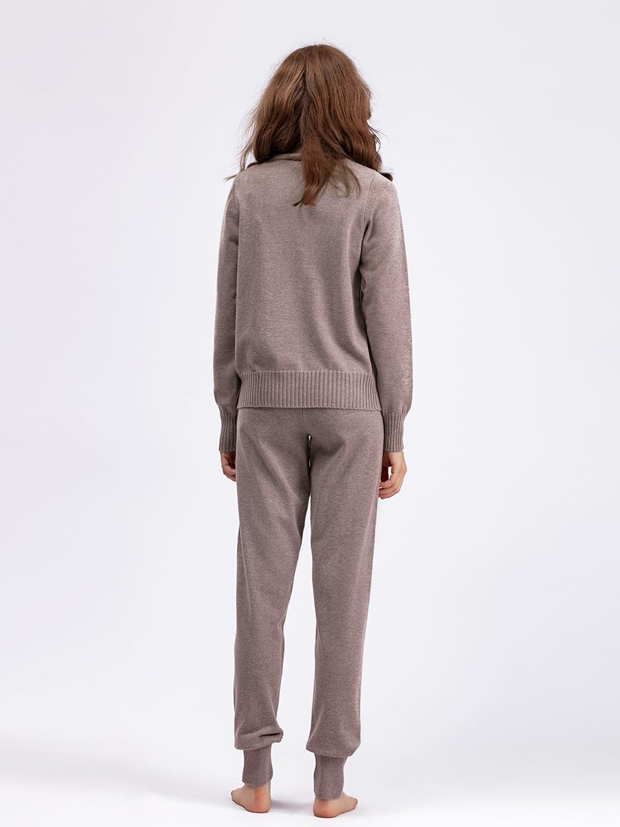 Completo Due Pezzi Da Donna Autunno, Maglione A Coste con Collo Alto Nero, Pantaloni Da Jogging Elastico In Vita E Tasche, Coordinati Per Abbigliamento Casual Invernale, Caldo E Attillato
