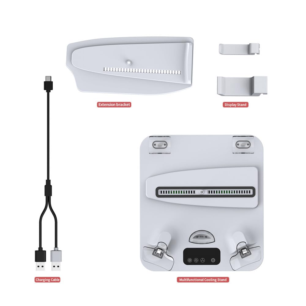 BeisDirect Ventilador de refrigeración de soporte PS5 para consola PS5 Slim/PS5, estación de carga de controlador dual para PSVR 2 y PS5, soporte vertical multifuncional con cargador de controlador