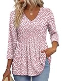 OFEEFAN Plus Size Spring Clothes for Women 3/4 Sleeve T Shirts Women's Clothing Blouses for Women Business Casual Boho Tops Fashion Clothing Maternity Clothes Valentine Pink Dot XL