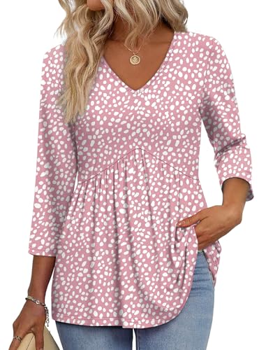 Image of OFEEFAN 3 /4 Length Sleeve Womens Tops 2026 Blouses for Women Dressy Casual Fashion Clothing V Neck Babydoll Tops Fall Outfits