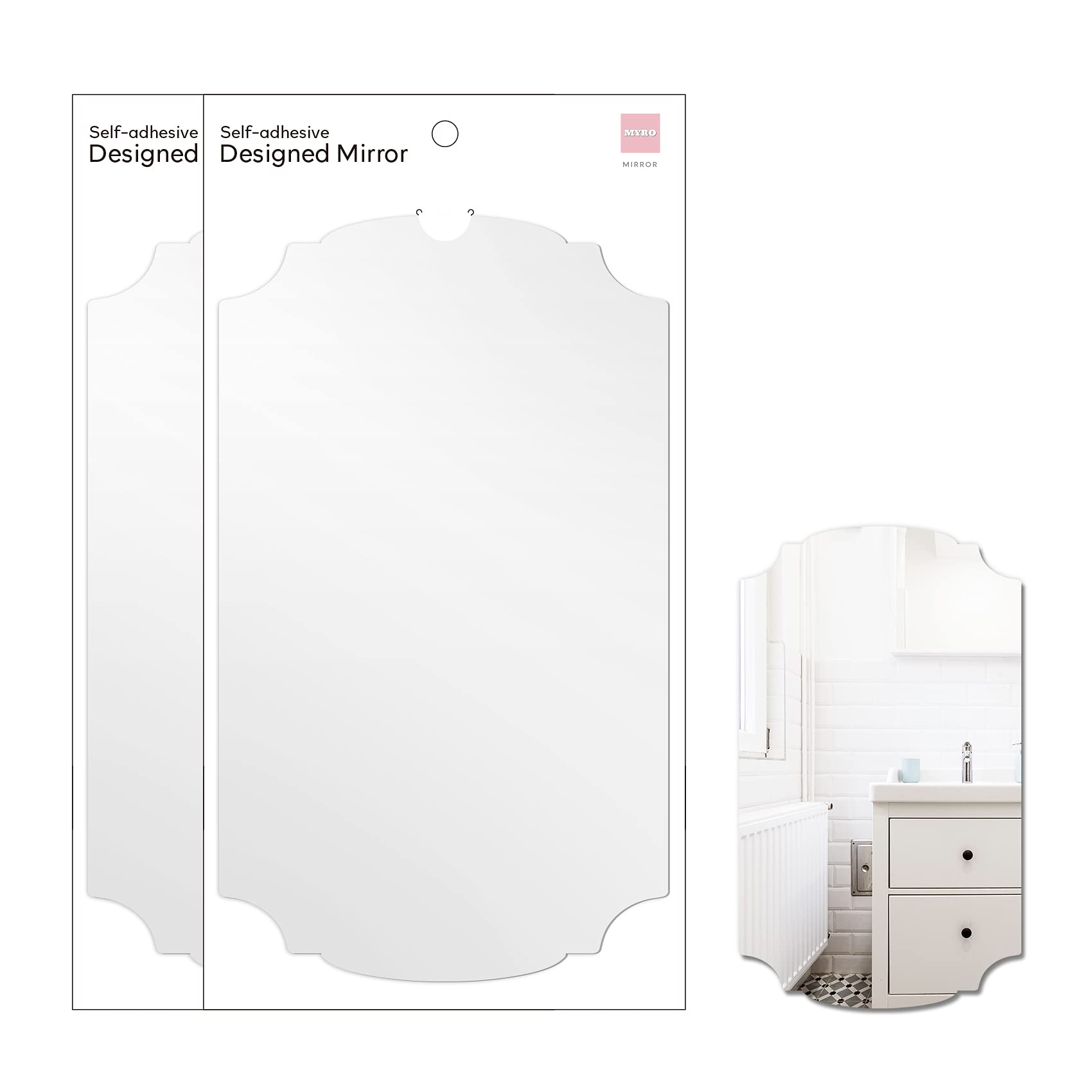 2PCS MYRO Self-Adhesive Designed Mirror 7" x 12“ Shatterproof Locker Mirror Shower Bathroom Mirror with Strong Adhesive Tapes, Ideal for School Classroom Playroom Office Camping, 3.5OZ, Venetian