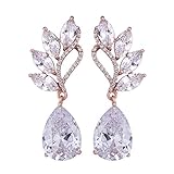 Women's Cubic Zirconia Bridal Earrings - Rose Gold Plated Sterling Silver Teardrop Crystal CZ Rhines