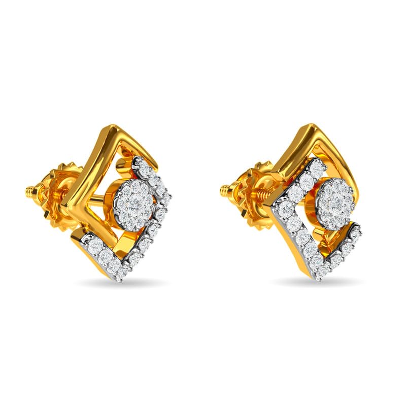 Image of KISNA JEWELS 14KT|18KT BIS Hallmark Pure Gold and Diamond Stud Earrings For Women with Screw Back clouser