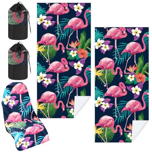 Image of Hahafelt 2 Pack Car Seat Towel Cover with Storage Bag, Flamingos | 63 x 32 in Car Towel Seat Cover Non Slip Waterproof, Gym Workout Swimming Running, Machine Washable Sweat Absorbent Protector