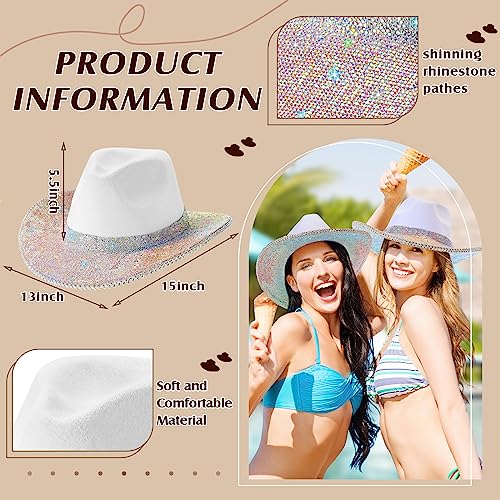 Image of Hercicy Rhinestone Cowboy Hat with Diamond Fringe CowHat for Cosplay Wedding circumference between 21.5 and 23.5 inches