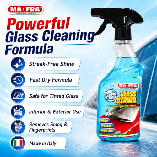 Image of Mafra Car Glass Cleaner-500ml,Windshield,Window & Mirror Cleaning Spray Fluid-Streak-Free,Safe For Tinted & Coated Glass Suitable for Interior & Exterior Use,Fast-Drying Formula Crystal-Clear