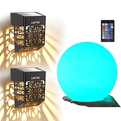 LOFTEK LED Night Light Ball, 8-inch 16 RGB Colors and Dimmable Globe Light with Remote, and Solar Deck Lights Outdoor, Solar Fence Wall Lights Led Garden Decorative Lighting LOFTEK LED Night Light Ball, 8-inch 16 RGB Colors and Dimmable Globe Light with Remote, and Solar Deck Lights Outdoor, Solar Fence Wall Lights Led Garden Decorative Lighting