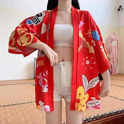 Image of LAI MENG FIVE CATS Women's Lucky Cat Cardigan Kimono Loose Cover up Casual Blouse Cute Tops