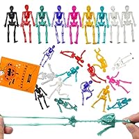 JOICEE 24PCS Halloween Stretchy Skeleton Toys, Assorted Color Stretchy Skull Squishy Toys for Party Favors, Happy Halloween Goody Bag Fillers, Halloween Sticky Toys for Kids, Boys & Girls