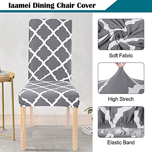 Laamei Printed Chair Covers For Dining Room Set Of 6, Stretch Kitchen Chair Covers Washable Parsons Chair Slipcover Removable Dining Chair Protectors For Hotel,Ceremony,Banquet(Grey+White) #TOP3