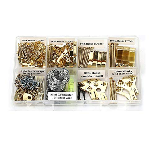 Tuneway Picture Hangers, Quality Picture Hanging Kit, 225Pcs Heavy Duty Frame Hooks Hardware with Nails for Wall Mounting