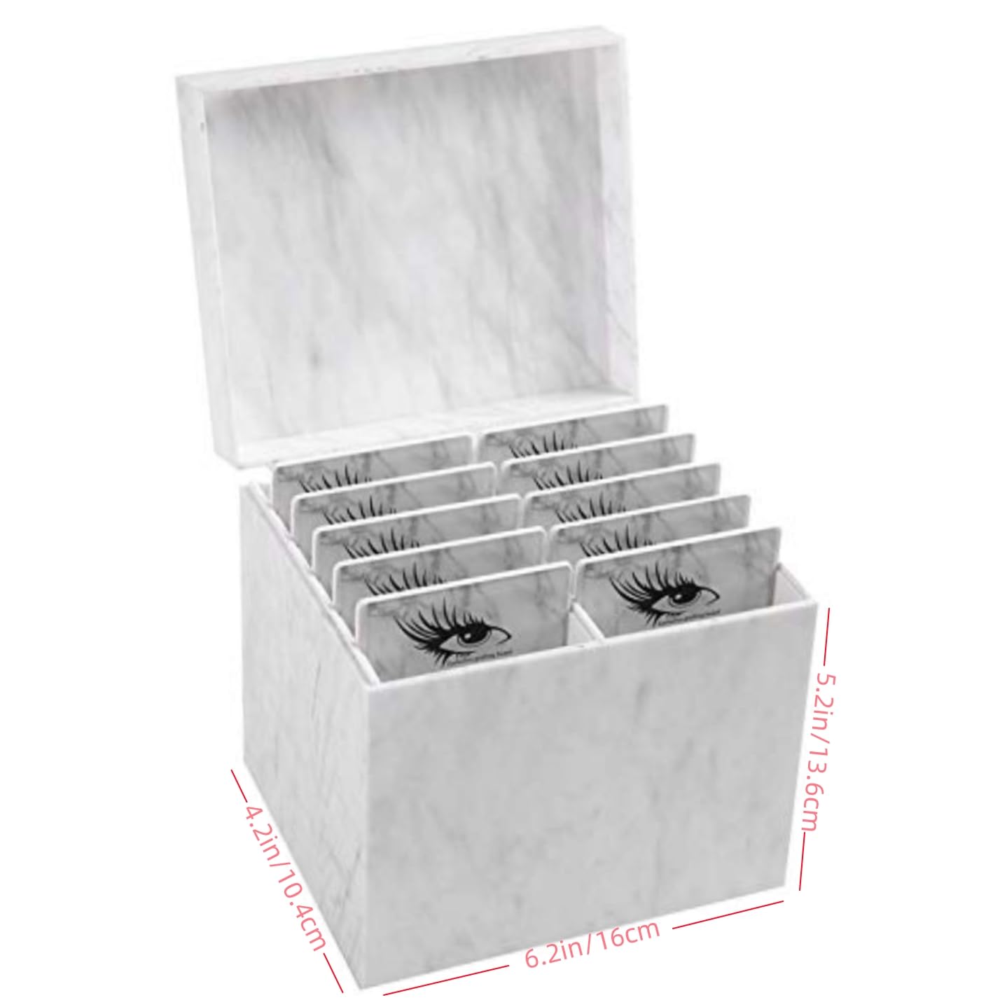 Boîte de rangement à 10 couches en acrylique pour extensions de cils, maquillage, faux cils, colle - Présentoir emballé avec 10 palettes (blanc marbre)