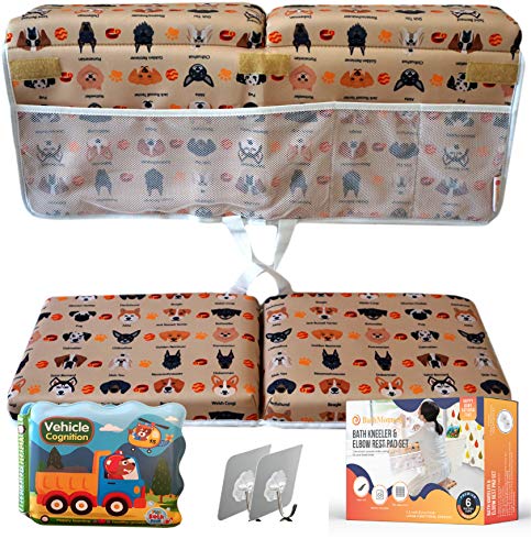 Big Sale! BATHMOMENT â€“ Baby Bath Kneeler and Elbow Rest Pad Set â€“ 1.5" Thick, Waterproof Kneeling Pad for Bathing Baby & Pets â€“ Non-Slip Arm Rest Bathtub Padding & Toy Organizer â€“ w/Gifts