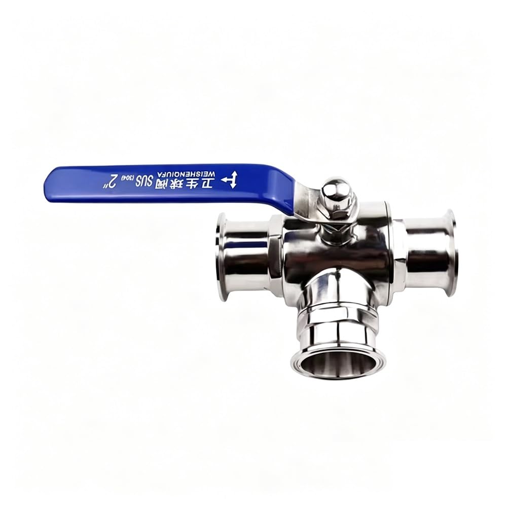 Trójdrożny Sanitarny Zawór Kulowy, Stal Nierdzewna SS304, Obsługa Ręczna Typu T/L, Tuleja Tri Clamp 50,5/64/77,5/91/119 Mm, 1 Szt.(T type,32mm x Ferrule 50.5)