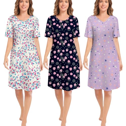 3-Pack-Sleepshirts-Womens-Nightshirt-Soft-Nightgowns-for-Women-Short-Sleeve-dress-SleepwearS-3X