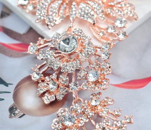 Image of Gyn&Joy 7.59 Inch Crystal Large Wedding Bouquet Brooch Pin