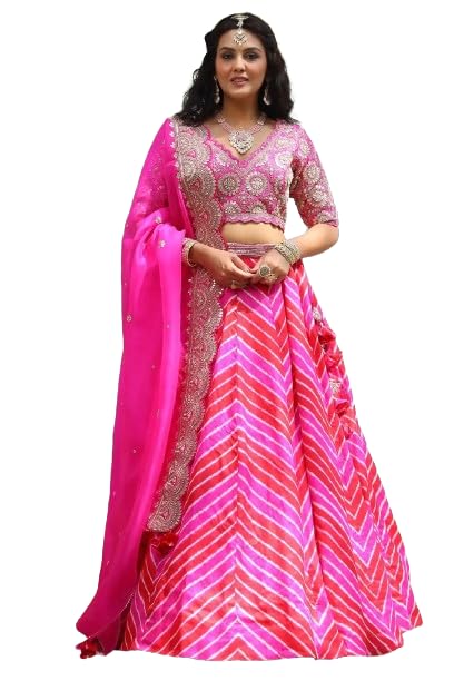 Lehenga Choli For Women Readymade Bollywood Style Maslin Silk With Digital Print & Embroidery Sequance Work | Color: Pink | Size: Free Size-image-29
