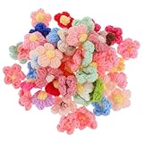TEHAUX 50pcs Flower Sew On Patches, Crochet Floral Petals Handmade Crochet Flowers Petals Appliques Embellishments Iron on Patches Yarn Flower Mini Applique Embroidery for DIY Hair Clothes
