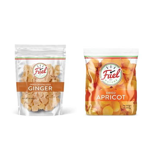 Jengibre seco y cristalizado, 1 libra y albaricoques secos, 1 libra