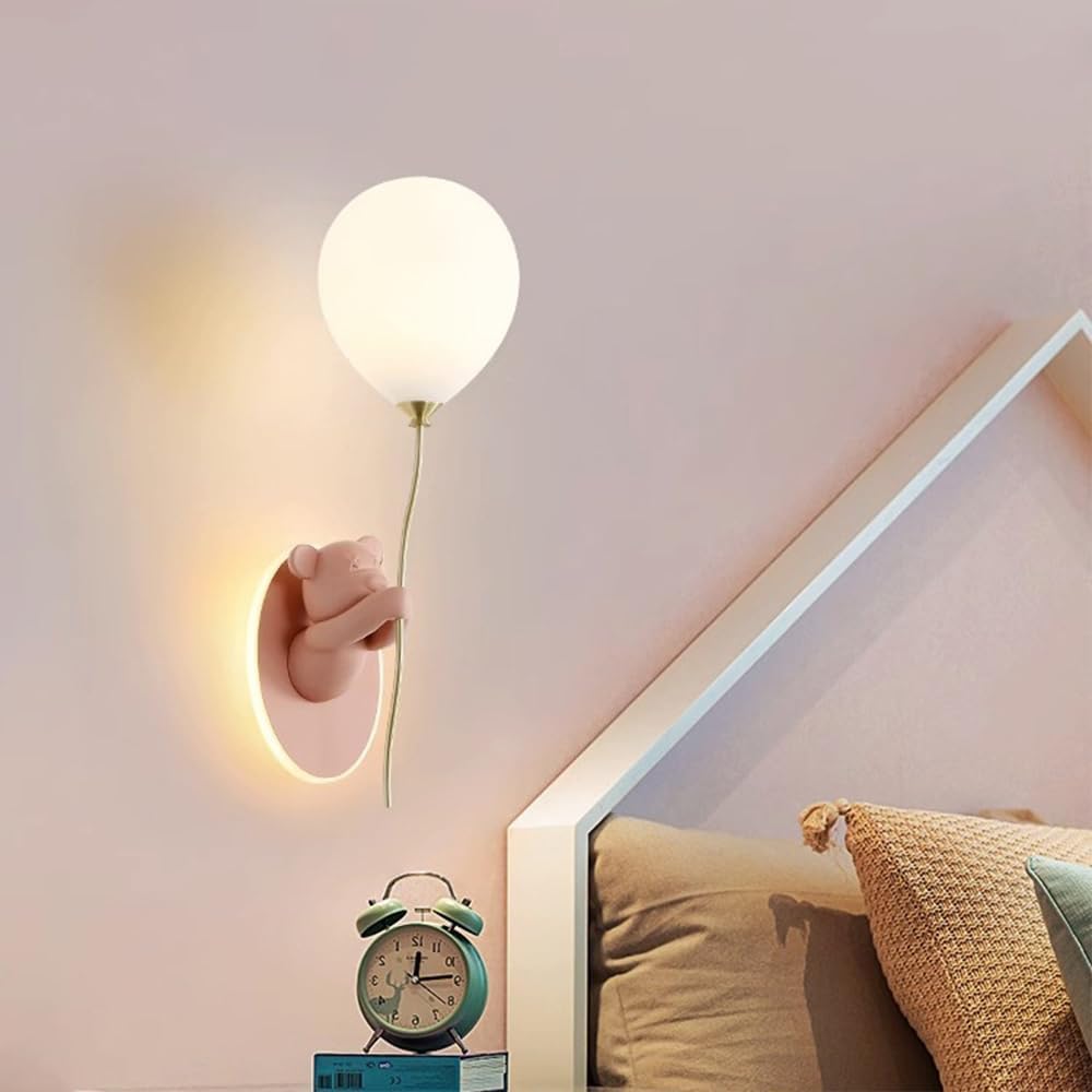 Kreatywne kinkiety ścienne Balon Niedźwiedź Szklany abażur Kinkiet Żywica Vanity Light Owalny do Salonu Latarnia Ścienna (E)