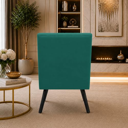 Image of Modern Velvet Accent Chair for Living Room | Upholstered Single Seater Chair with Metal Legs | Comfortable Seating for Bedroom, Office & Guest Room - Green