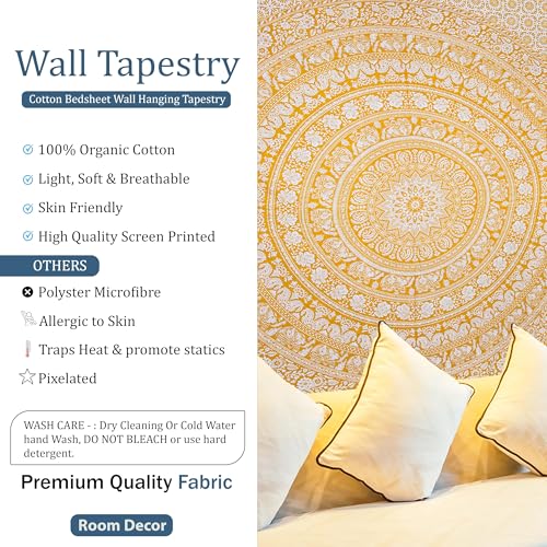 Image of Craft Trade 30x40 Inches Psychedelic Yellow Cotton Mandala Ombre Wall Hanging Tapestry