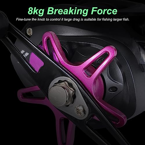 Image of Sougayilang Baitcasting Reels, Smooth Casting Reel with Magnetic Braking System Bright Color Baitcaster Reel-Purple-Right Handed