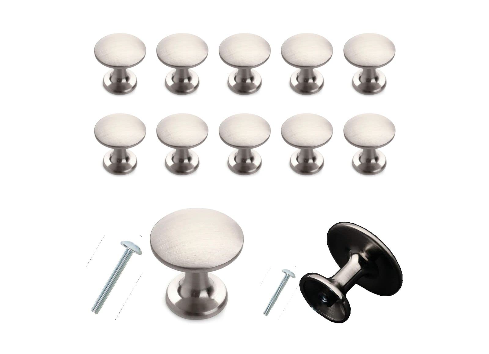 Mya Nickel 10Pieces Door Knobs For Cupboards With 20Pcs Of 25Mm And 10Mm Screws, Cabinet Knobs, Kitchen Door Handles, Drawer Knobs, Dresser, Chest Canister Drawer Handles, (30Mm, )