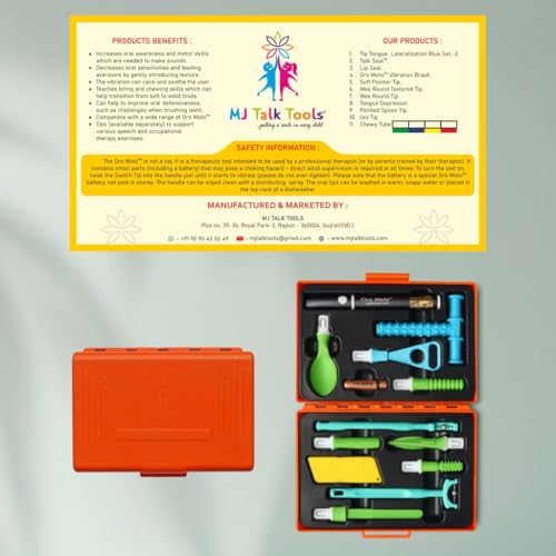 Image of Special Kit - Sensory Integration, Speech & Feeding Therapy Tools | Includes..Oro Moto Vibration brash, Pointer Spoon, Tongue Depressor, Wee Round Tip, Wee Round Textured, Soft Pointer, Uni Tip, Talk-Seal, Tongue Lateralization, Lip Seal, Chewy Tube Blue Pack of 1 Kit