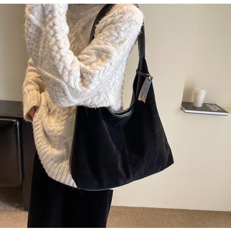 Image of Suede Bag Suede Tote Bag Brown Suede Shouder Purse Work Hobo Handbags Fall Aesthetics