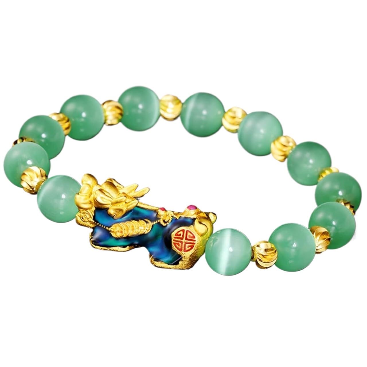 Nzpost Women's Green Crystal Bracelet,Agate Bracelet, Crystal Natural Cat's Eye Stone Agate Lucky Pixiu Charm Color Chan