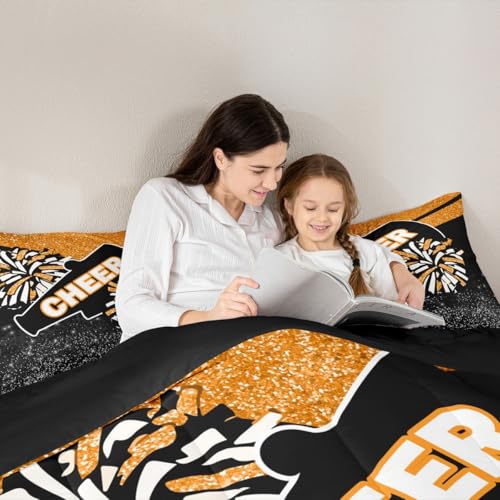 Image of Feelyou Orange Glitter Cheer Comforter Set Toddler Size Dreamy Girly Gymnastic Sports Comforter for Kids Boys Girls Gymnastics Lovers Bedding Set Cheer Sports Duvet Set Room Decor Quilt Set