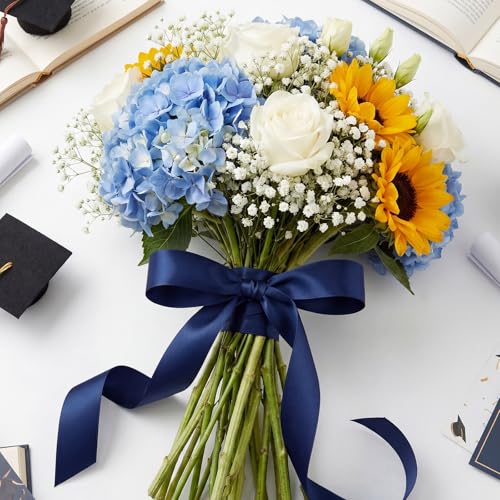 Image of woric Navy Blue Satin Ribbon 1 inch 60 Yards Dark Blue Ribbon for Baby Shower Graduation Party Decoration Gift Wrapping Summer Wedding Bouquet Bows Making Independence Day