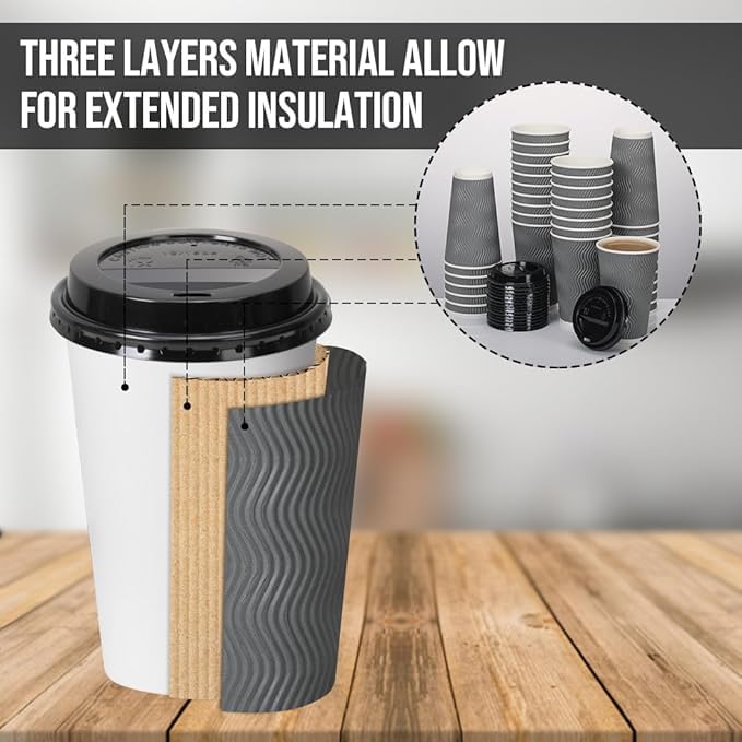 Sowoc 50 Pack - 16 oz Insulated Disposable Coffee Cups with Lids and ...