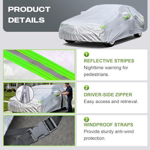Image of KouKou Car Cover Custom Fit for Lexus IS250 IS300 IS350 (2005-2026), 6 Layers Waterproof All Weather for Automobiles Full Exterior Cover Rain Sun Snow Protector with Door Zipper. Silver