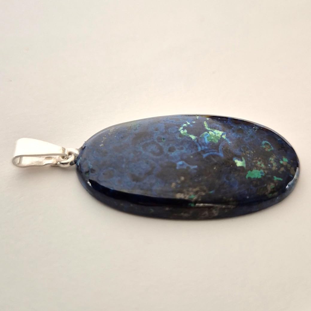 Azurit Edelstein Anhänger, 925 Silber Öse, Cabochon Design, Geschliffen und Poliert