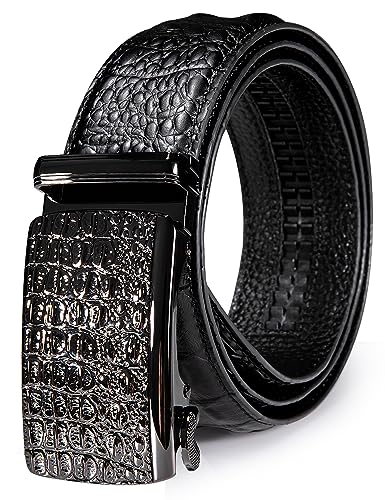 Image of Barry.Wang Mens Belts Leather Ratchet Automatic Buckle Slide Click 1 3 /8 inch Designer Dress Fashion Classic Casual Work Business