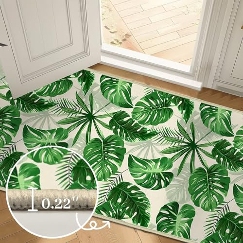 Tapete decorativo de hoja verde 60x90 cm lavable miniatura 7