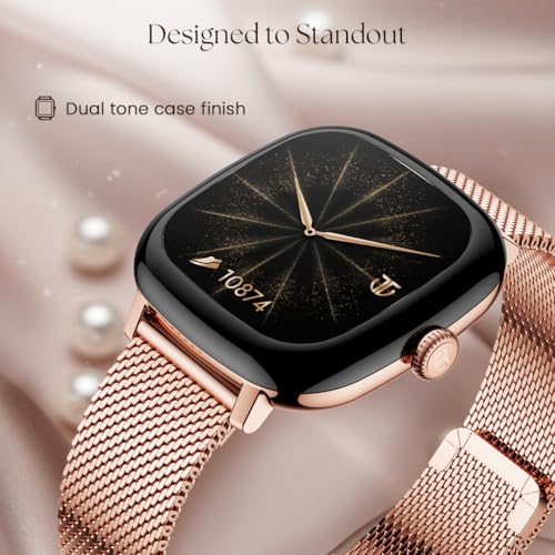 Image of Titan AiRA 1.70 inch AMOLED Metal Case Square Display Smart Watch with Silicone Strap Stress Monitoring, 1000 Nits, Functional Crown, AI Enabled, IP68 Water Resistant Upto 7 Days Battery Life- Pink