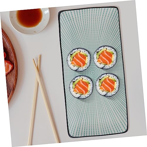 Plato de cerámica azul para sushi y postre miniatura 7