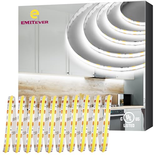 EMITEVER COB LED Strip Lights Cool White 32.8ft, 5000K Ra 90+ Tape Light Premium High Density, 24V...