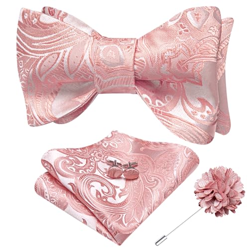 Image of Dubulle Self Tie Bow Ties and Lapel Pin for Men Paisley Solid Mens Bowtie and Handkerchief Cufflinks Set Wedding