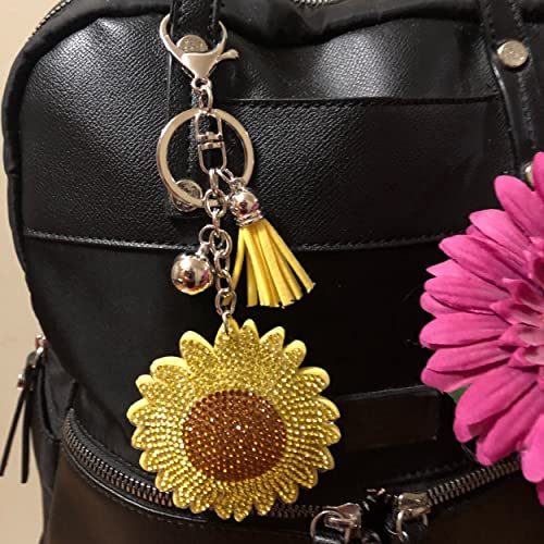 Popfizzy Bling Yellow Sunflower Keychain for Women and Girls, Rhinestone Purse Charms, Flower Gifts, Sunflower Accessories2