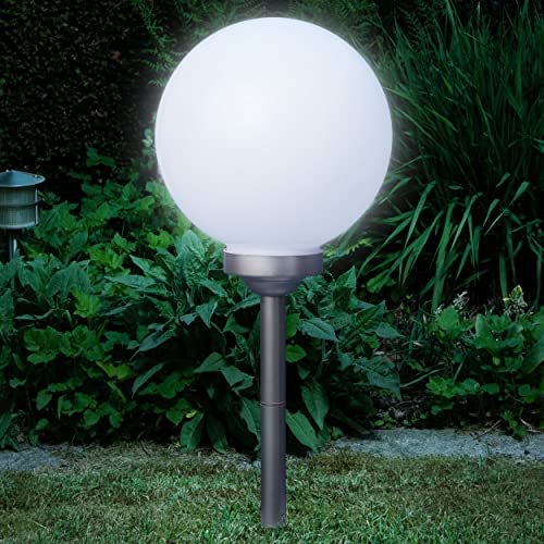 Boule de jardin solaire LED, piquet de terre, batterie 600 mAh, allumage automatique, lampe sphérique moderne et élégante (1, Ø 30 cm, blanc froid)