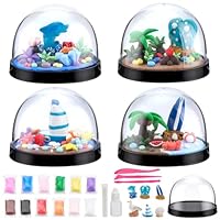 WEBEEDY 4 Sets DIY Sea Snow Globe Making Kit Make Your Own Sea Water Globe Kit with 6 Styles Under Ocean Figures and Complete Tools Sculpting Art for Holiday Birthday Gift Party Decoration